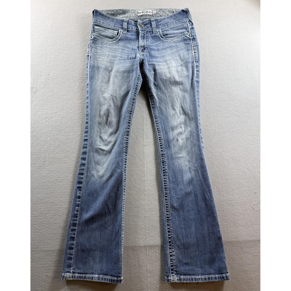 Ariat Jeans Womens 29R Blue Bootcut Stretch Embroidered Distressed Denim 32x32